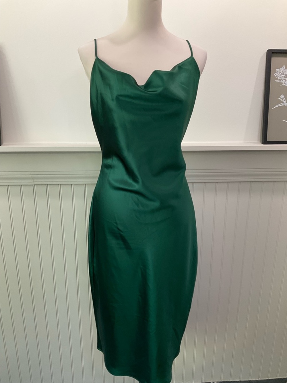 Petal & Pup Emerald Green Satin Slip Dress Size 4 Cowl Neck Midi